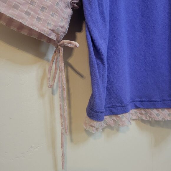Free People Just Met‎ Tee in Sport Combo Purple Pink Ruffle Sleeves Small - Picture 3 of 14